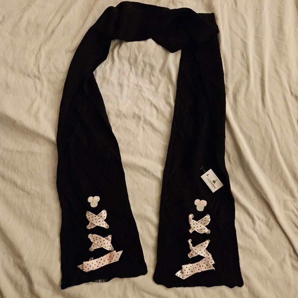 Disney Parks Scarf Hidden Mickey Minnie Laces Black Pink Polka Dot Vintage New